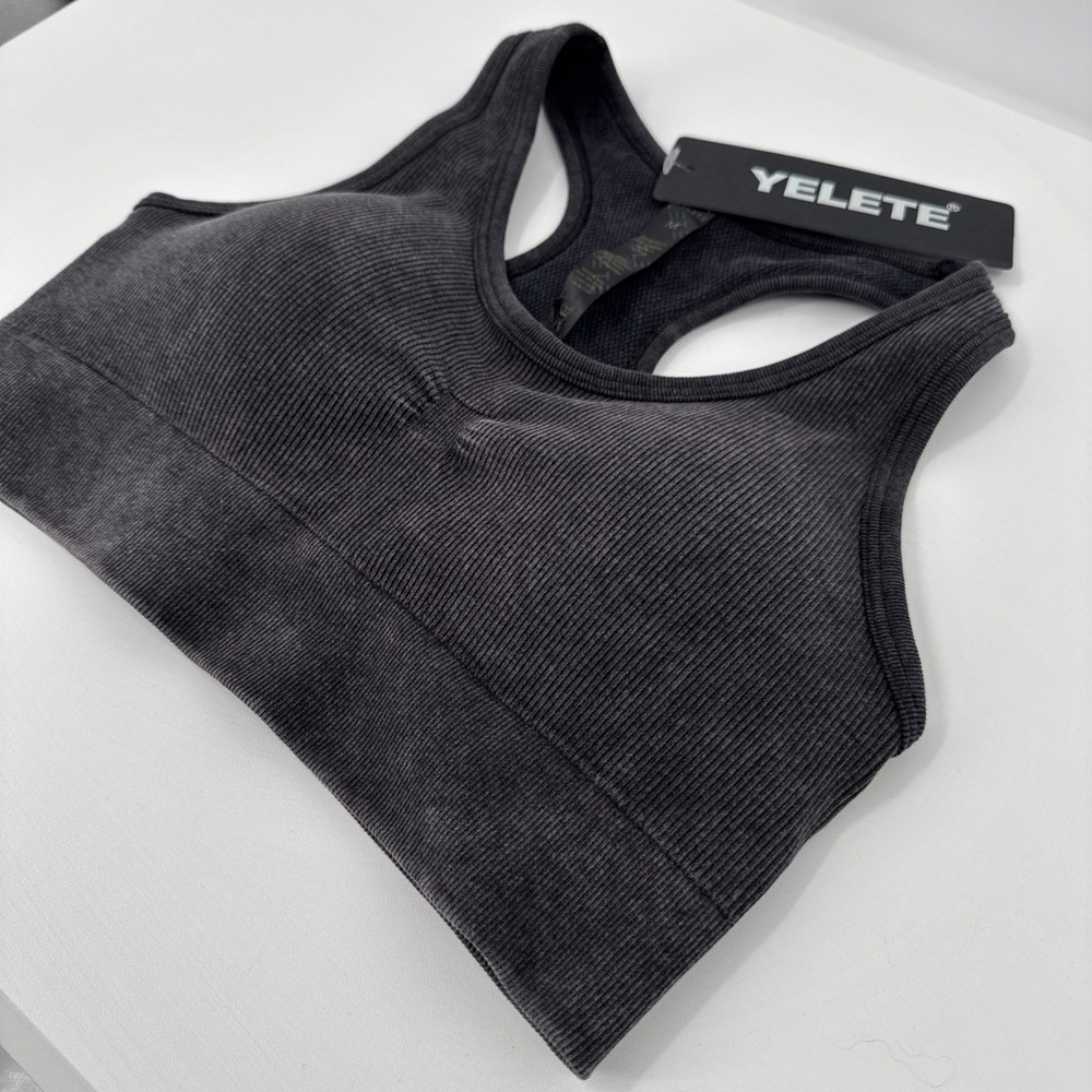 Yelete Ribbed Charcoal Sports Bra Racerback Padded Women's Size M NEW